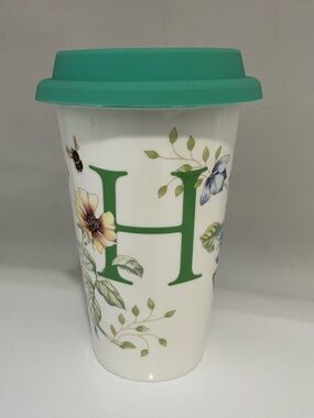 Lenox Butterfly Meadow Thermal Travel Mug Cup “H” 12oz